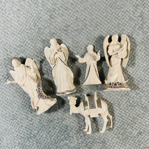 Beautiful Vintage LENOX China Jewels Porcelain 5 Piece Angel Christmas Nativity - Picture 1 of 10